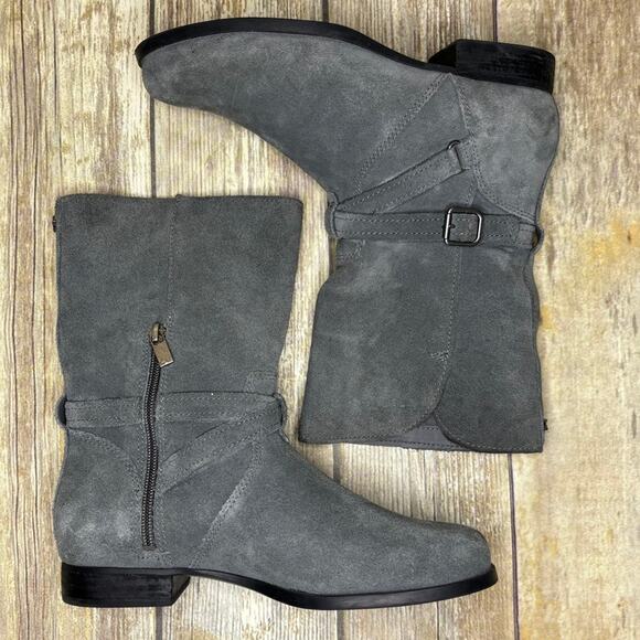 Koolaburra by UGG Elista Grey Suede Mid-Calf Biker Boot Womens SZ 6.5 - Picture 6 of 8